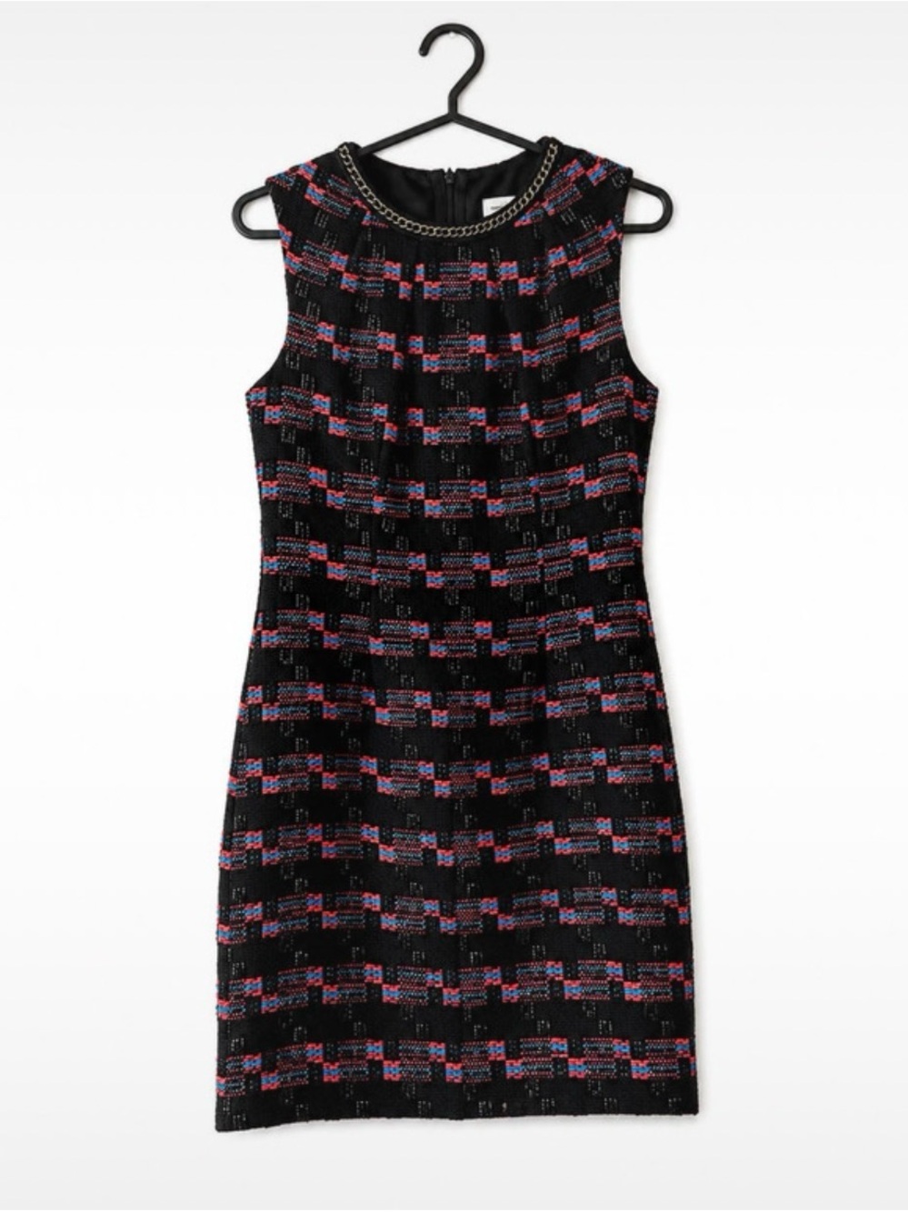 Tahari Black Tweed Mini Dress with Red and Blue Trim